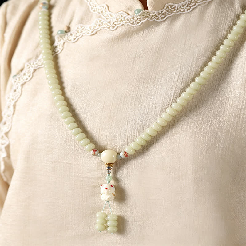 Buddha Stones 白い菩提樹の種をモチーフにした菩薩タラ・ホープの手織りエスニック108マーラー数珠 - image 9