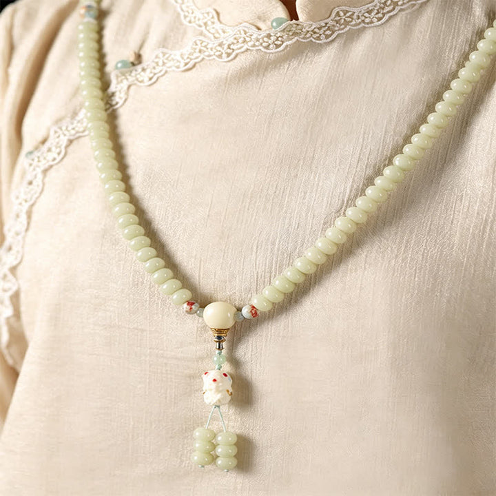 Buddha Stones 白い菩提樹の種をモチーフにした菩薩タラ・ホープの手織りエスニック108マーラー数珠 - image 9