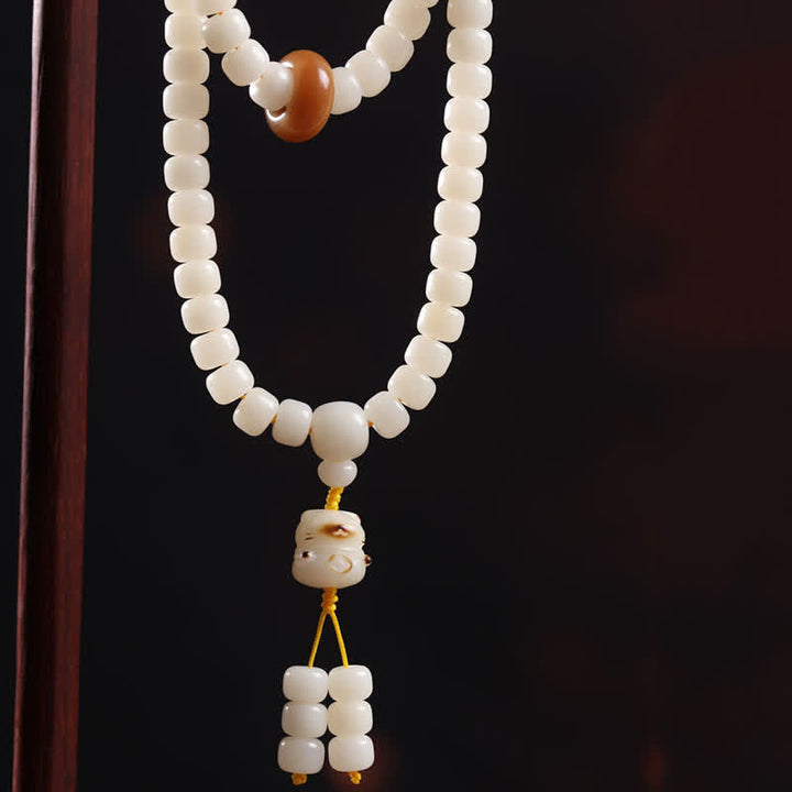 Buddha Stones 白い菩提樹の実入り猫の清浄さを象徴する手磨き祈祷マーラー数珠 - image 3
