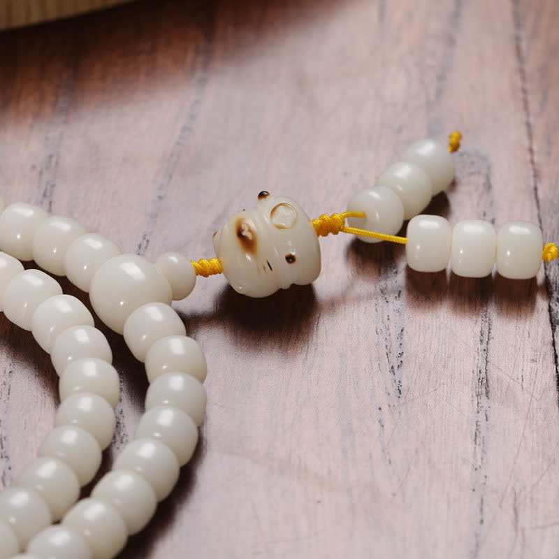 Buddha Stones 白い菩提樹の実入り猫の清浄さを象徴する手磨き祈祷マーラー数珠 - image 7