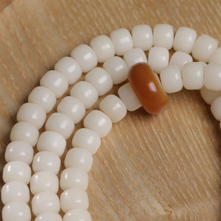 Buddha Stones 白い菩提樹の実入り猫の清浄さを象徴する手磨き祈祷マーラー数珠 - image 6