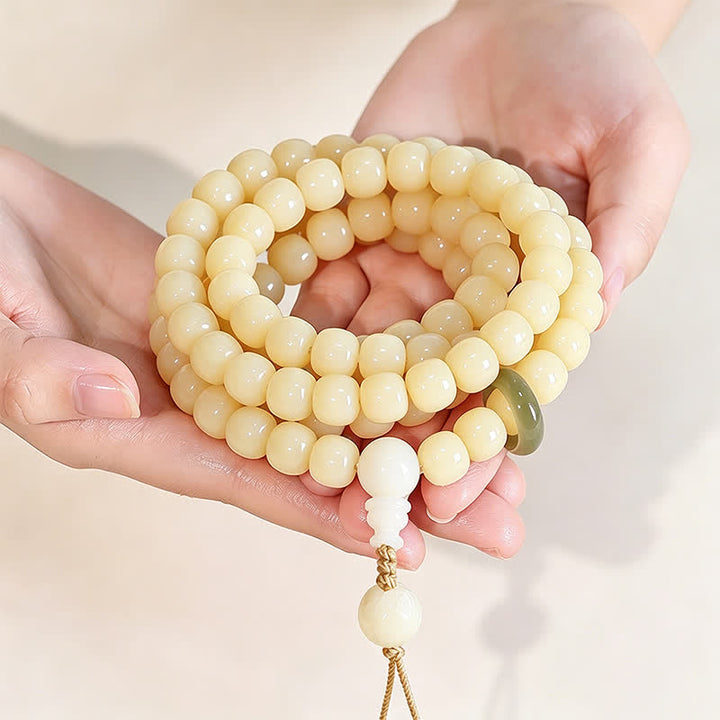 Buddha Stones 菩提樹の根と蓮のペンダント、純粋さ、108ビーズ、手磨きラウンドマーラー数珠 - image 2