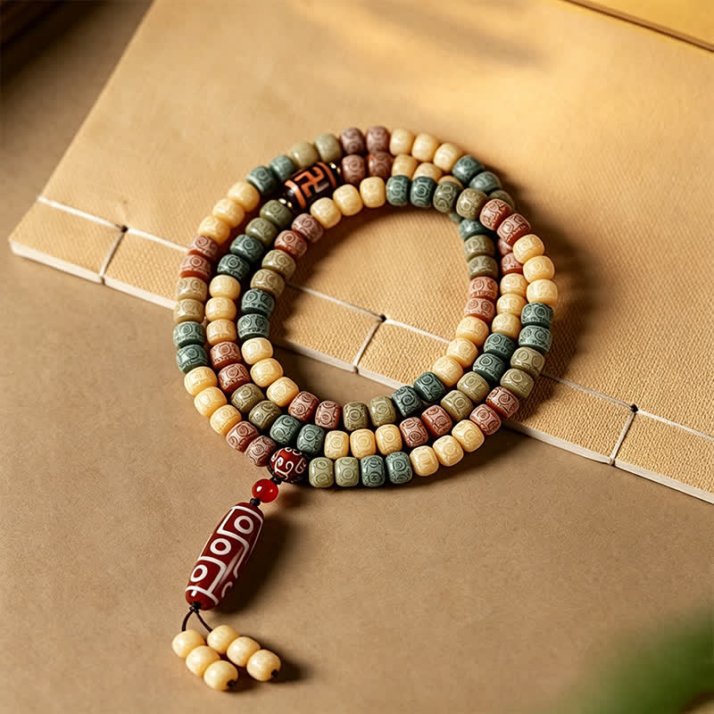 Buddha Stones 菩提樹の種 手織り 平和 ヴィンテージ 108ビーズマーラー数珠 - image 1