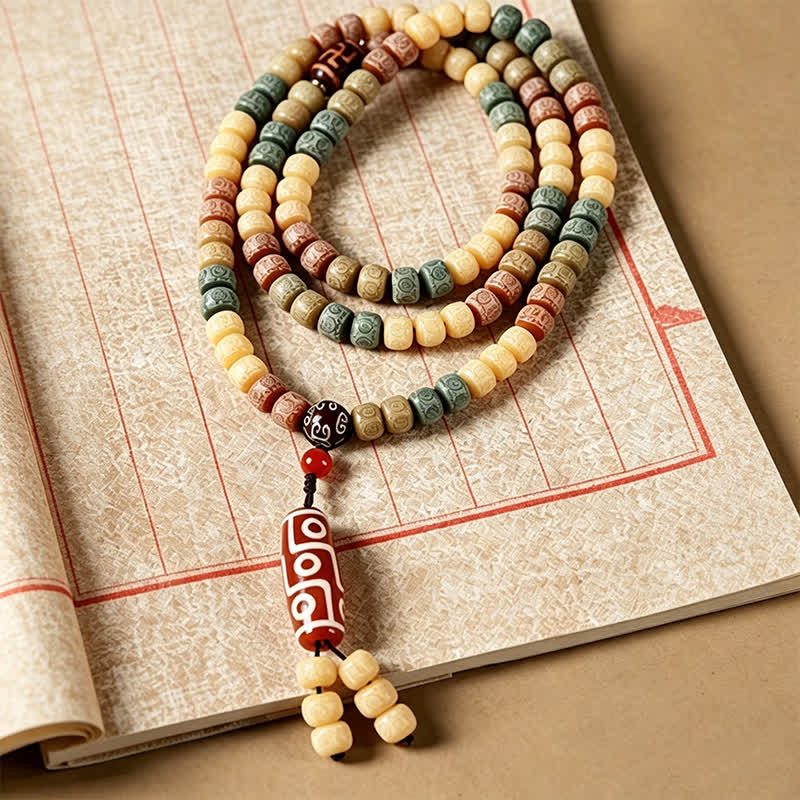 Buddha Stones 菩提樹の種 手織り 平和 ヴィンテージ 108ビーズマーラー数珠 - image 3