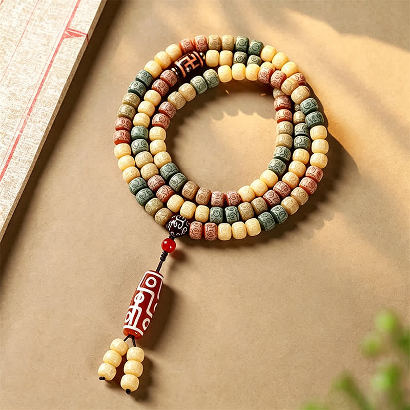 Buddha Stones 菩提樹の種 手織り 平和 ヴィンテージ 108ビーズマーラー数珠 - 菩提樹の種（目覚め♥知恵） - image 0