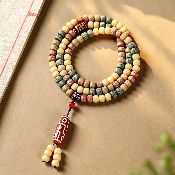 Buddha Stones 菩提樹の種 手織り 平和 ヴィンテージ 108ビーズマーラー数珠 - 菩提樹の種（目覚め♥知恵） - image 0