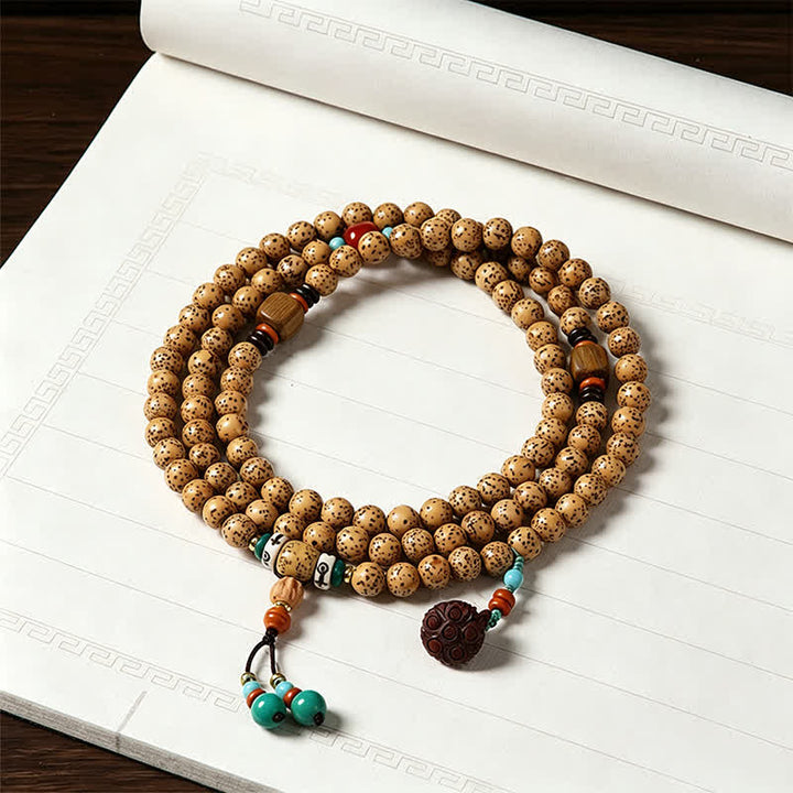 Buddha Stones 星月菩提樹の種蓮の実手作り知恵ラウンド108マーラー数珠 - 仏陀（慈悲♥静穏） - image 0