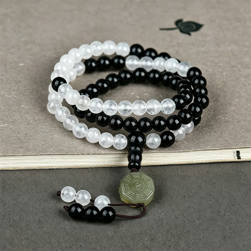 Buddha Stones 黒曜石八卦護符手作りビーズブレスレット - image 3