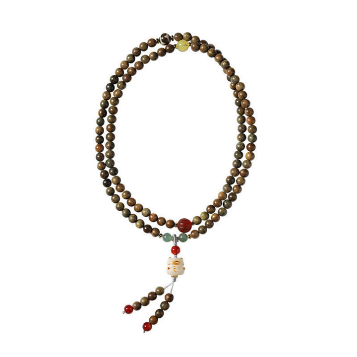 Buddha Stones グリーンサンダルウッドの静寂な手織り猫チャーム レトロエスニックマーラー数珠 - image 7
