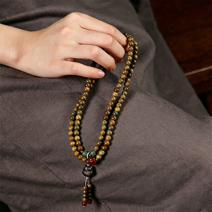 Buddha Stones グリーンサンダルウッドの静寂な手織り猫チャーム レトロエスニックマーラー数珠 - image 11