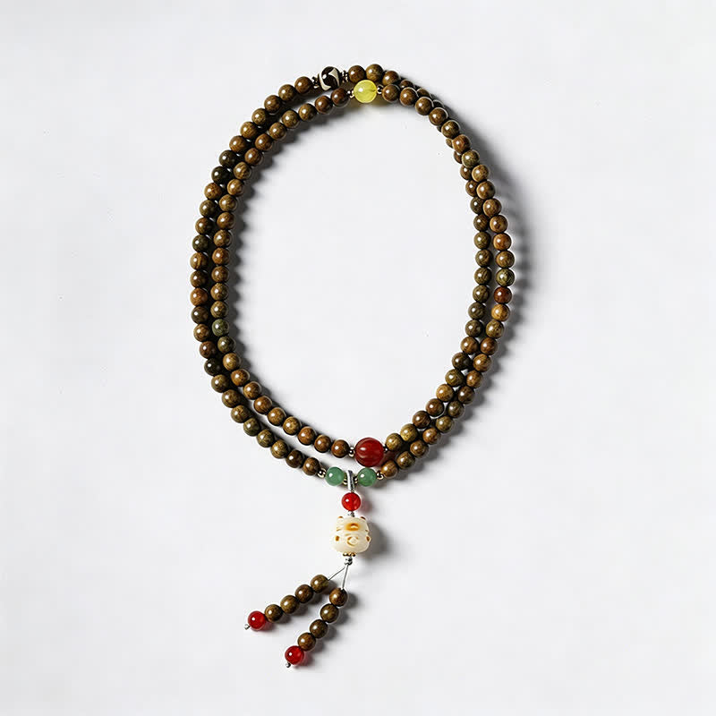 Buddha Stones グリーンサンダルウッドの静寂な手織り猫チャーム レトロエスニックマーラー数珠 - image 6
