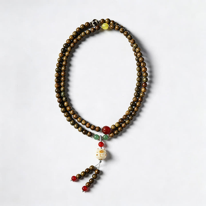 Buddha Stones グリーンサンダルウッドの静寂な手織り猫チャーム レトロエスニックマーラー数珠 - image 6
