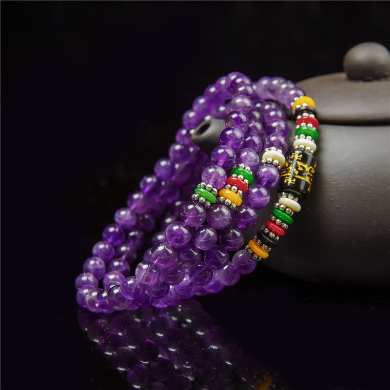 Buddha Stones アメジストオーム・マニ・パドメ・フム純度の祈り 108 ビーズマーラー数珠 - image 7