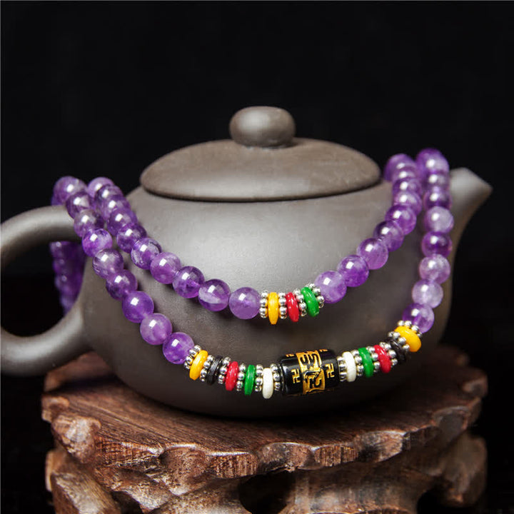 Buddha Stones アメジストオーム・マニ・パドメ・フム純度の祈り 108 ビーズマーラー数珠 - image 4