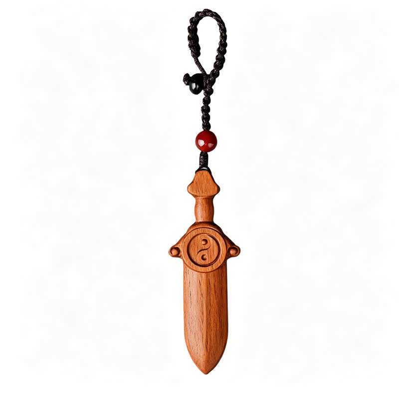 Buddha Stones ナツメ材の陰陽バランス彫刻入り剣型キーホルダー - image 7