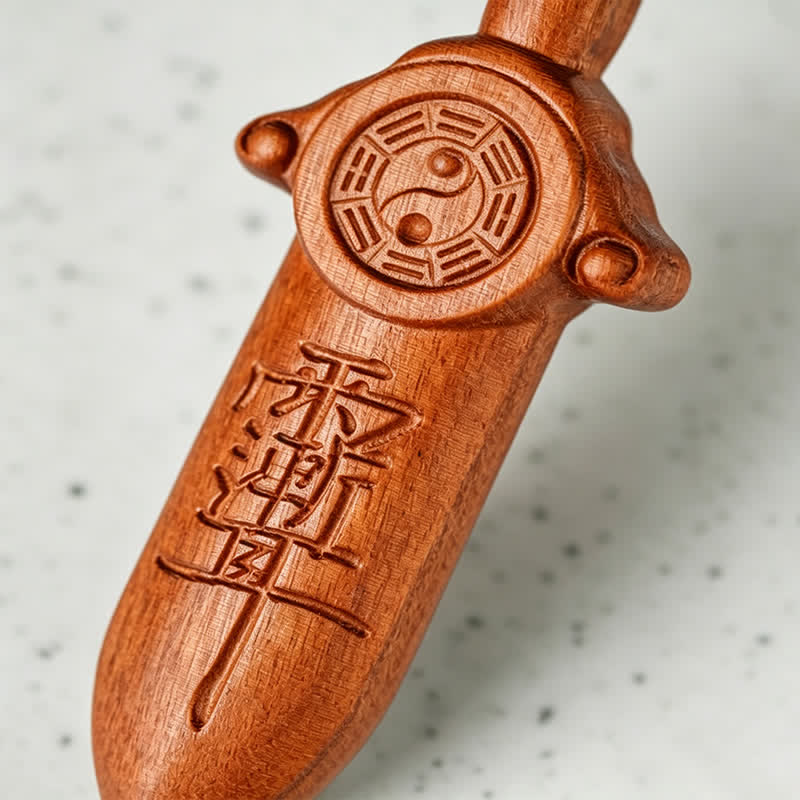 Buddha Stones ナツメ材の陰陽バランス彫刻入り剣型キーホルダー - image 10
