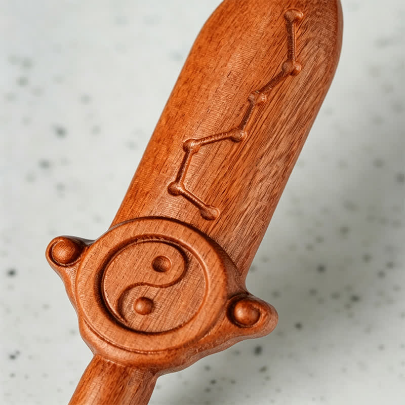 Buddha Stones ナツメ材の陰陽バランス彫刻入り剣型キーホルダー - image 11