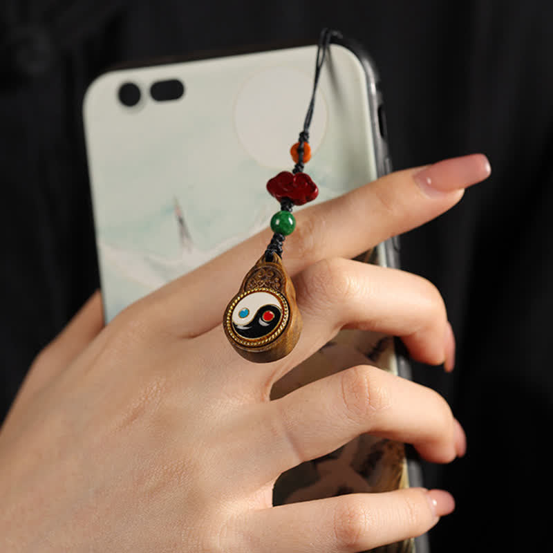 Buddha Stones 緑白檀八卦陰陽護符ひょうたん携帯電話吊り下げ装飾 - image 15