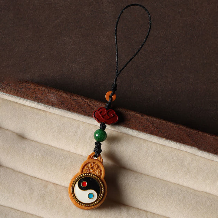 Buddha Stones 緑白檀八卦陰陽護符ひょうたん携帯電話吊り下げ装飾 - image 3