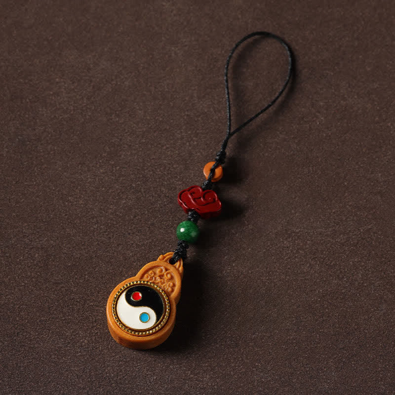 Buddha Stones 緑白檀八卦陰陽護符ひょうたん携帯電話吊り下げ装飾 - image 2