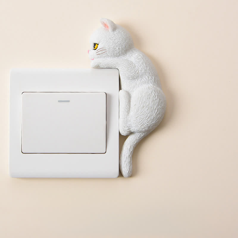 Buddha Stones 塗装済み樹脂製猫型スイッチカバー かわいい動物の装飾 - 白い猫 - 右 - image 17