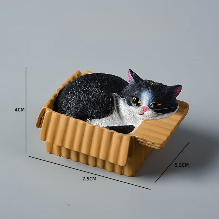 Buddha Stones 紙箱に入った眠っている猫のペイント、樹脂製かわいい動物装飾 - 牛猫 - image 10