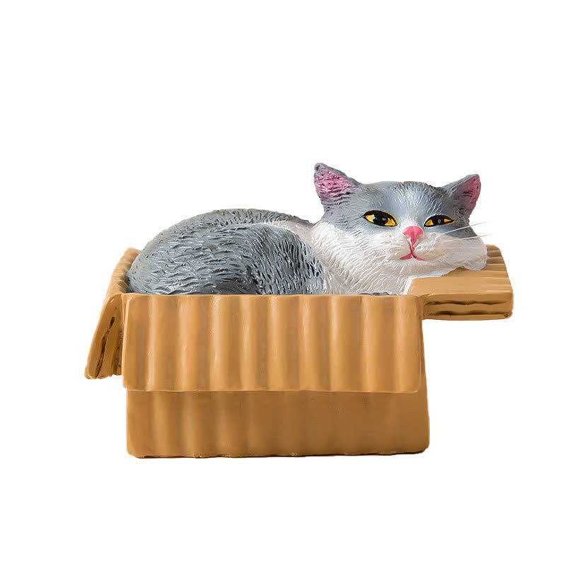 Buddha Stones 紙箱に入った眠っている猫のペイント、樹脂製かわいい動物装飾 - image 15