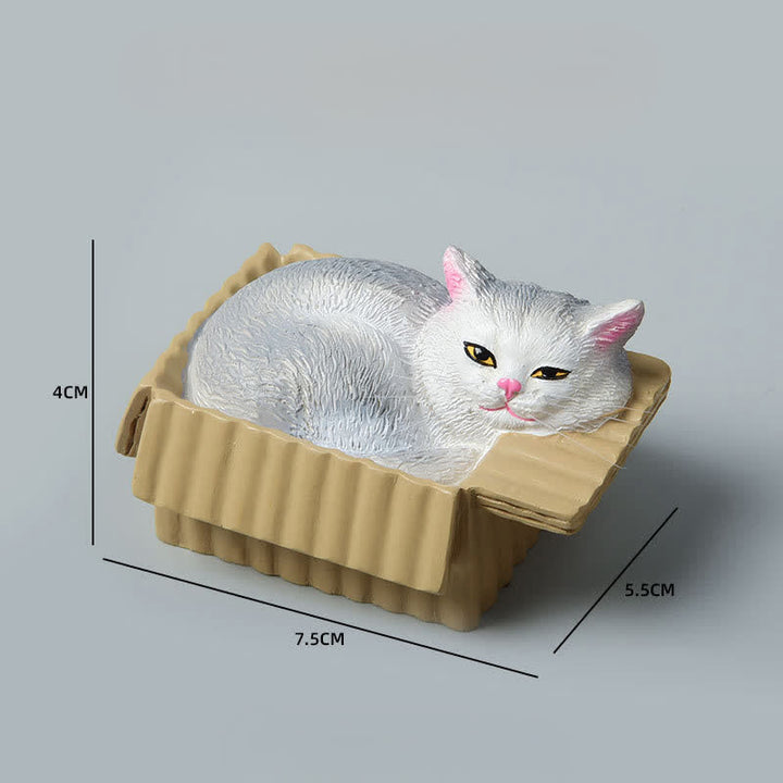 Buddha Stones 紙箱に入った眠っている猫のペイント、樹脂製かわいい動物装飾 - image 11