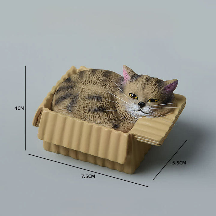 Buddha Stones 紙箱に入った眠っている猫のペイント、樹脂製かわいい動物装飾 - タビーブラウン - image 12