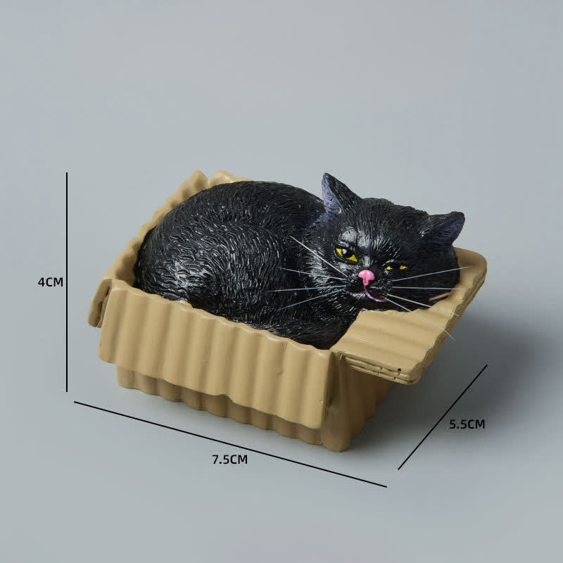 Buddha Stones 紙箱に入った眠っている猫のペイント、樹脂製かわいい動物装飾 - 黒猫 - image 18