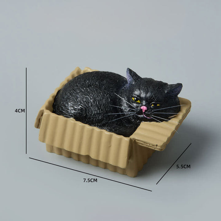 Buddha Stones 紙箱に入った眠っている猫のペイント、樹脂製かわいい動物装飾 - 黒猫 - image 18