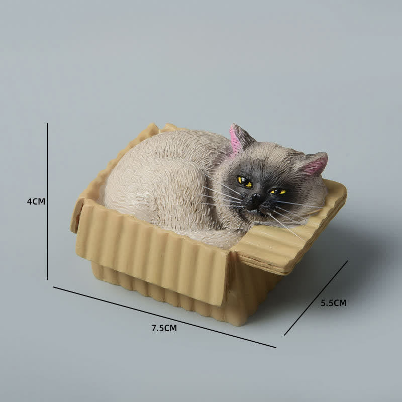 Buddha Stones 紙箱に入った眠っている猫のペイント、樹脂製かわいい動物装飾 - シャム - image 13