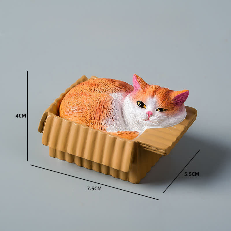 Buddha Stones 紙箱に入った眠っている猫のペイント、樹脂製かわいい動物装飾 - オレンジキャット - image 5