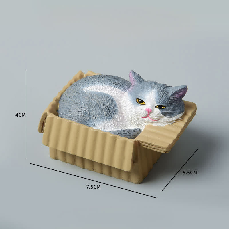 Buddha Stones 紙箱に入った眠っている猫のペイント、樹脂製かわいい動物装飾 - 青と白 - image 17