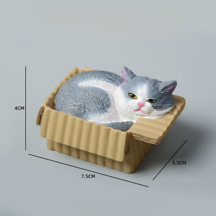 Buddha Stones 紙箱に入った眠っている猫のペイント、樹脂製かわいい動物装飾 - 青と白 - image 17