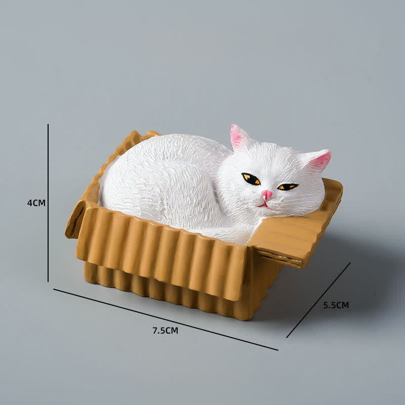 Buddha Stones 紙箱に入った眠っている猫のペイント、樹脂製かわいい動物装飾 - 白猫 - image 9