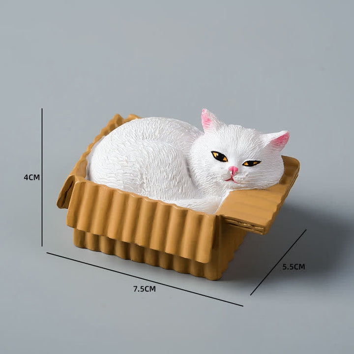 Buddha Stones 紙箱に入った眠っている猫のペイント、樹脂製かわいい動物装飾 - 白猫 - image 9