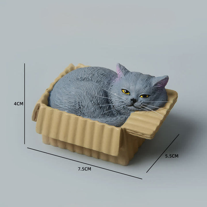 Buddha Stones 紙箱に入った眠っている猫のペイント、樹脂製かわいい動物装飾 - ブルーキャット - image 14