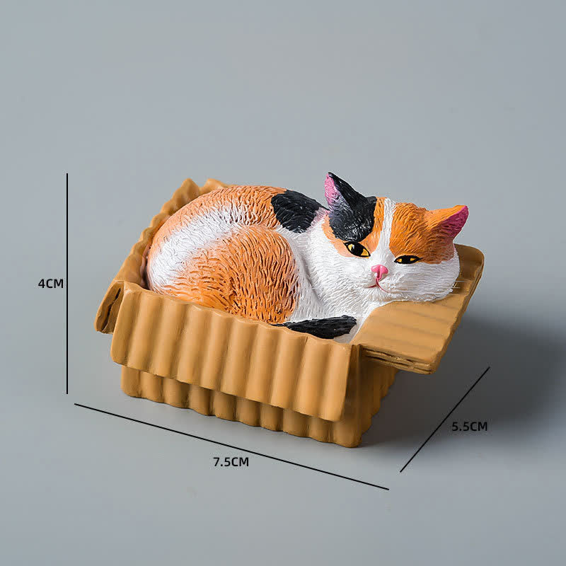 Buddha Stones 紙箱に入った眠っている猫のペイント、樹脂製かわいい動物装飾 - キャリコ - image 7