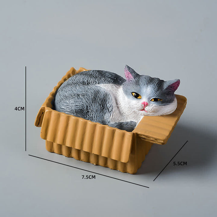 Buddha Stones 紙箱に入った眠っている猫のペイント、樹脂製かわいい動物装飾 - シルバーシェード - image 6