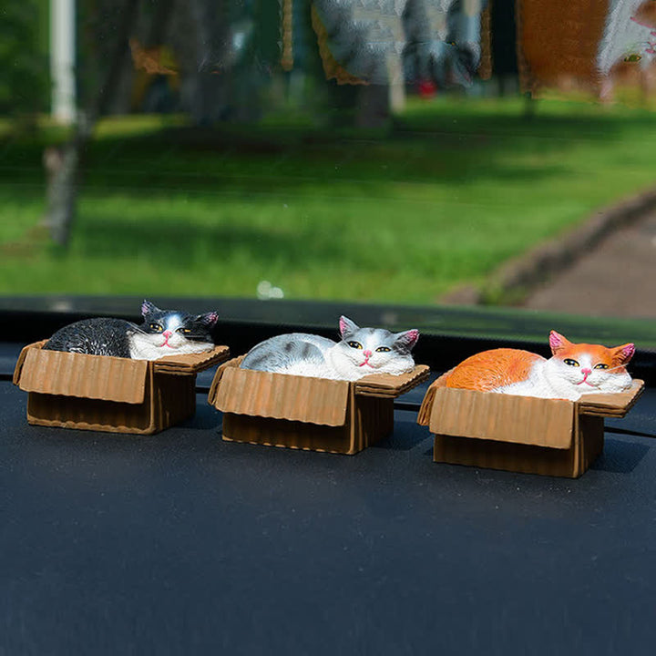 Buddha Stones 紙箱に入った眠っている猫のペイント、樹脂製かわいい動物装飾 - image 4
