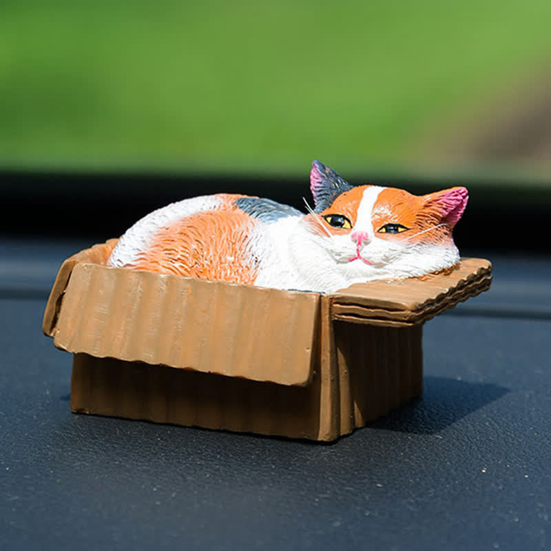 Buddha Stones 紙箱に入った眠っている猫のペイント、樹脂製かわいい動物装飾 - image 8