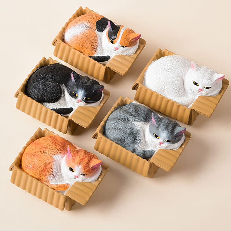 Buddha Stones 紙箱に入った眠っている猫のペイント、樹脂製かわいい動物装飾 - image 3