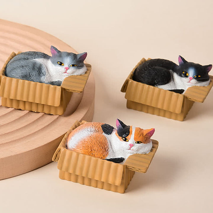 Buddha Stones 紙箱に入った眠っている猫のペイント、樹脂製かわいい動物装飾 - image 2