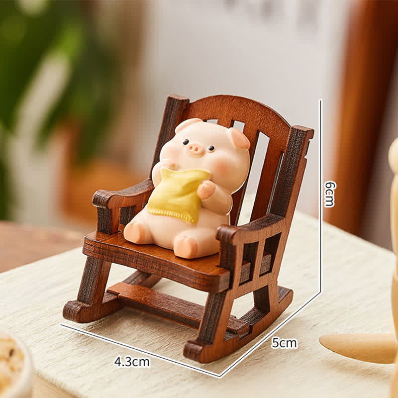Buddha Stones 樹脂製かわいい動物ロッキングチェア 快適なデスクデコレーション - 豚 - 樹脂（保護♥安定エネルギー） - image 12