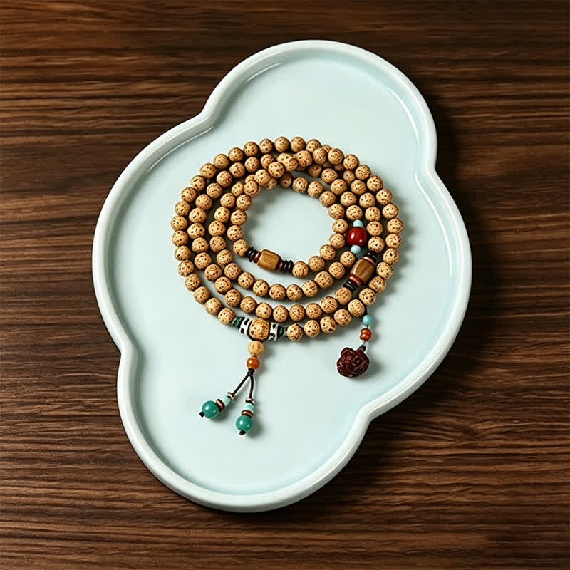 Buddha Stones 星月菩提樹の種蓮の実手作り知恵ラウンド108マーラー数珠 - image 1