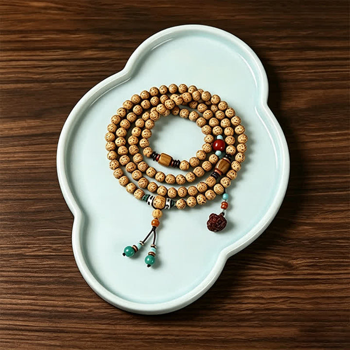 Buddha Stones 星月菩提樹の種蓮の実手作り知恵ラウンド108マーラー数珠 - image 1