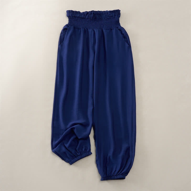 Buddha Stones 夏物カジュアルミニマリスト無地レディースクロップドパンツ（ポケット付き） - 海軍 - 2XL - image 0