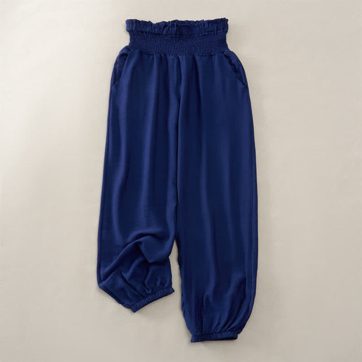 Buddha Stones 夏物カジュアルミニマリスト無地レディースクロップドパンツ（ポケット付き） - 海軍 - 2XL - image 0