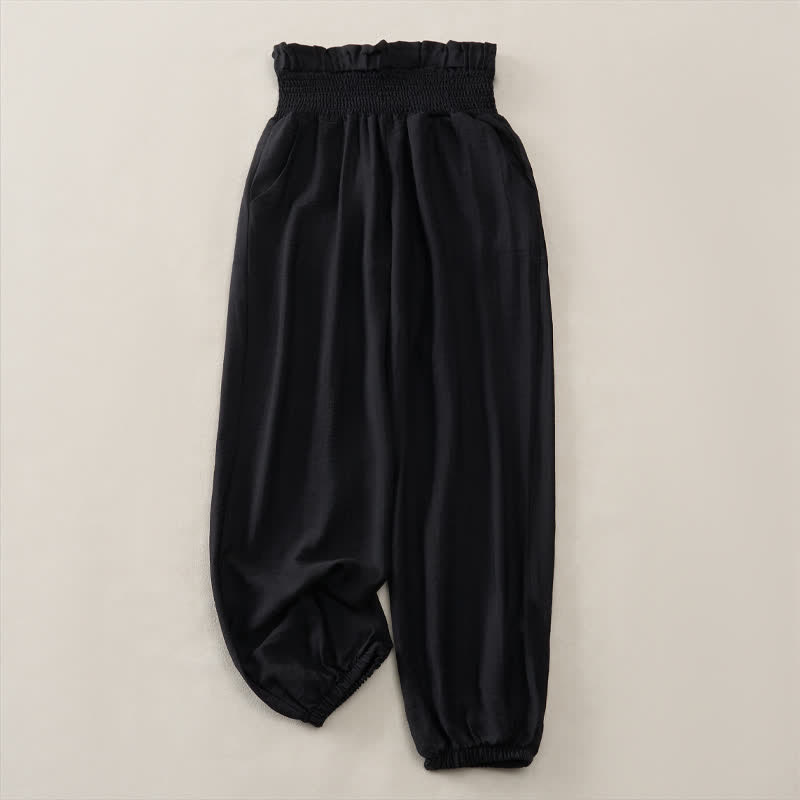 Buddha Stones 夏物カジュアルミニマリスト無地レディースクロップドパンツ（ポケット付き） - 黒 - 2XL - image 7